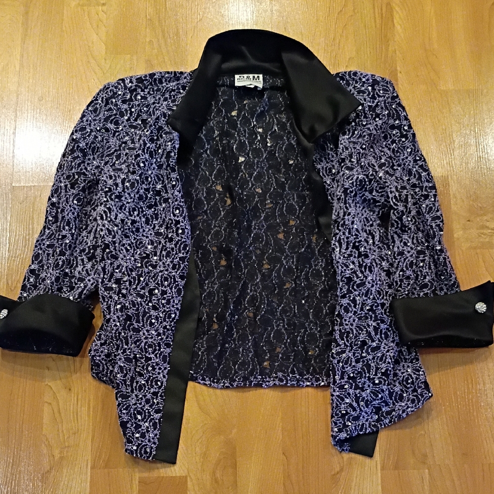 Dressy Purple Lace Evening Jacket with Satin Trim
